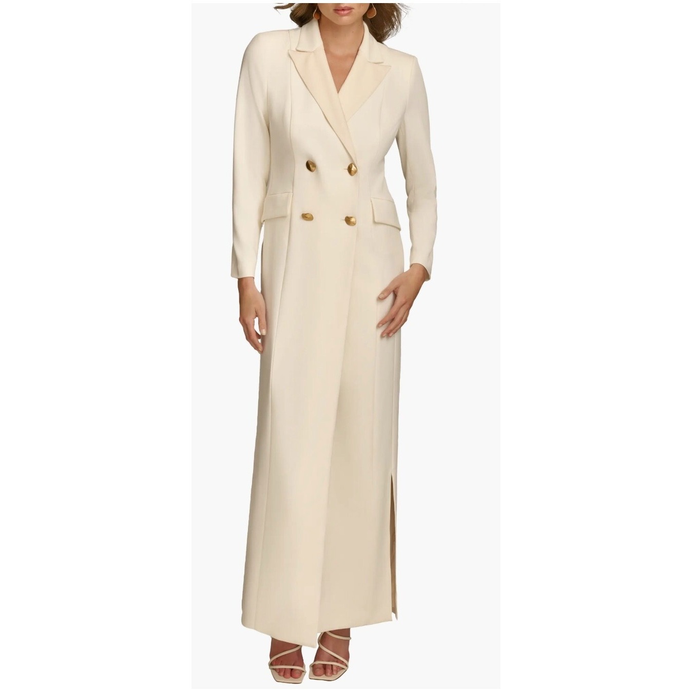 Donna Karan Black Label Evening Dress Maxi Size 2 Long Sleeve Buttons Ivory New